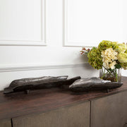 Set of two Uttermost Caryn trays in nickel finish, featuring sleek rectangular design and modern accents.