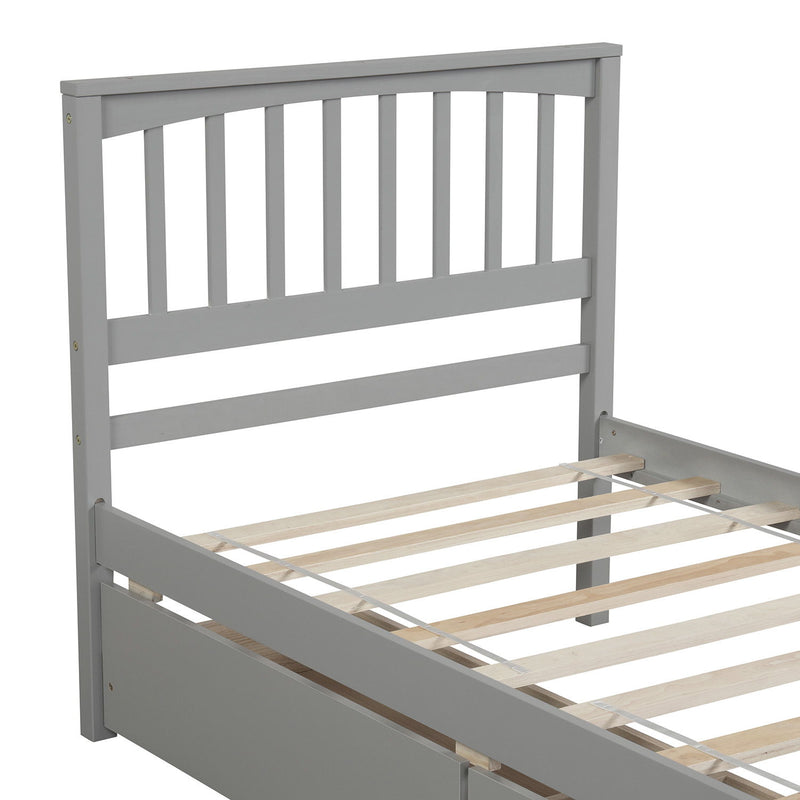 DreamHaus platform bed with built-in storage drawers, featuring a modern design and sturdy frame for bedroom organization.