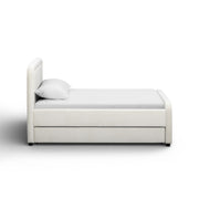 TOV Furniture Briella trundle bed with sleek design and wooden frame, featuring a pull-out sleeping drawer underneath.