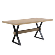 Noble House farmhouse dining table with light ash finish and X-shaped legs, showcasing a sturdy wooden design.