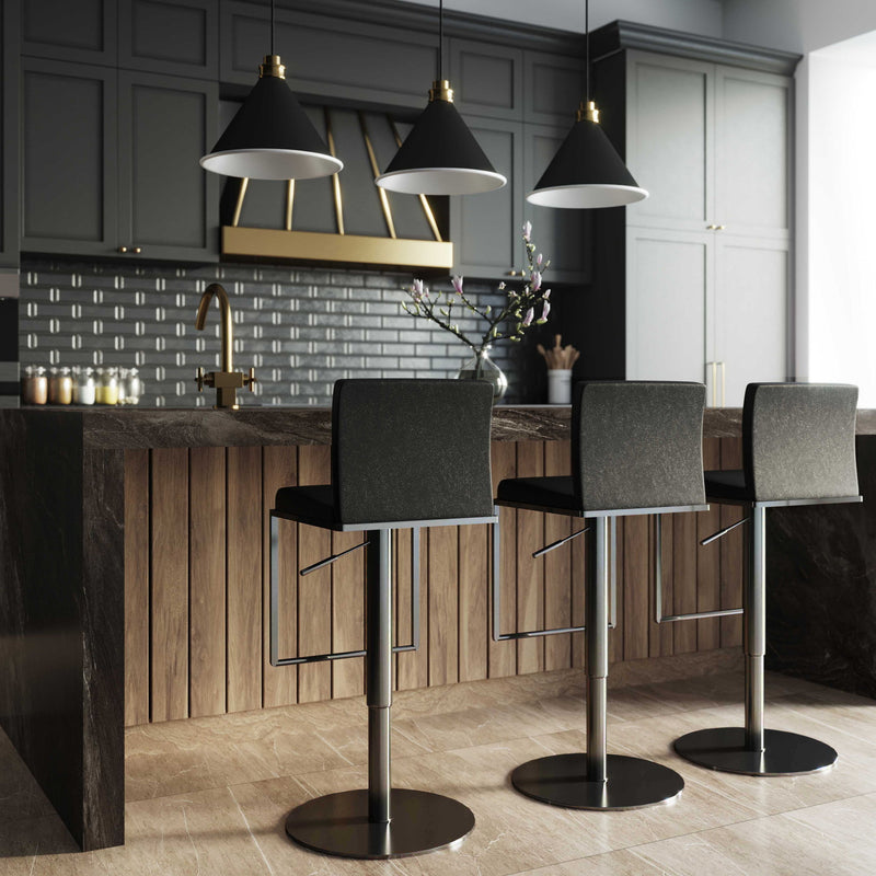 Black TOV Furniture Amalfi adjustable height steel barstool with modern design and sleek black finish.