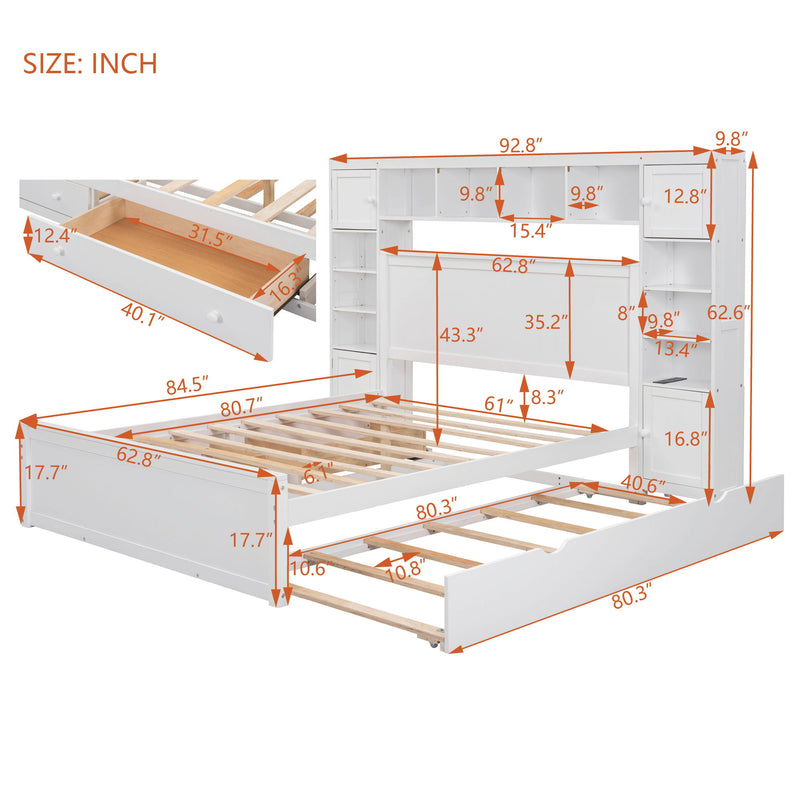 DreamHaus cabinet bed with integrated shelf, sockets, and twin long trundle, showcasing a modern multi-function bedroom furniture piece.