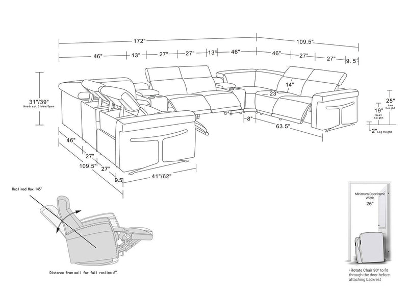1126 - 10-Piece U-Shaped Sectional Sofa In With 4 Power Recliners & Power Headrests