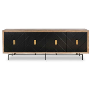 Interlace - 4 Door Cabinet - Black / Woodtone