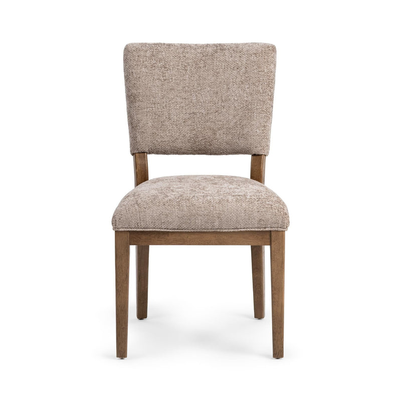 Set of two Classic Home Arima dining chairs with wooden legs and upholstered seats, stylish and comfortable for dining rooms.