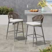 Outdoor Bar Height Metal Frame Counter Stools With Scallop Shaped Backrest & Water Resistant Cushions - R&R Furniture Gallery (Fountain Valley, CA)