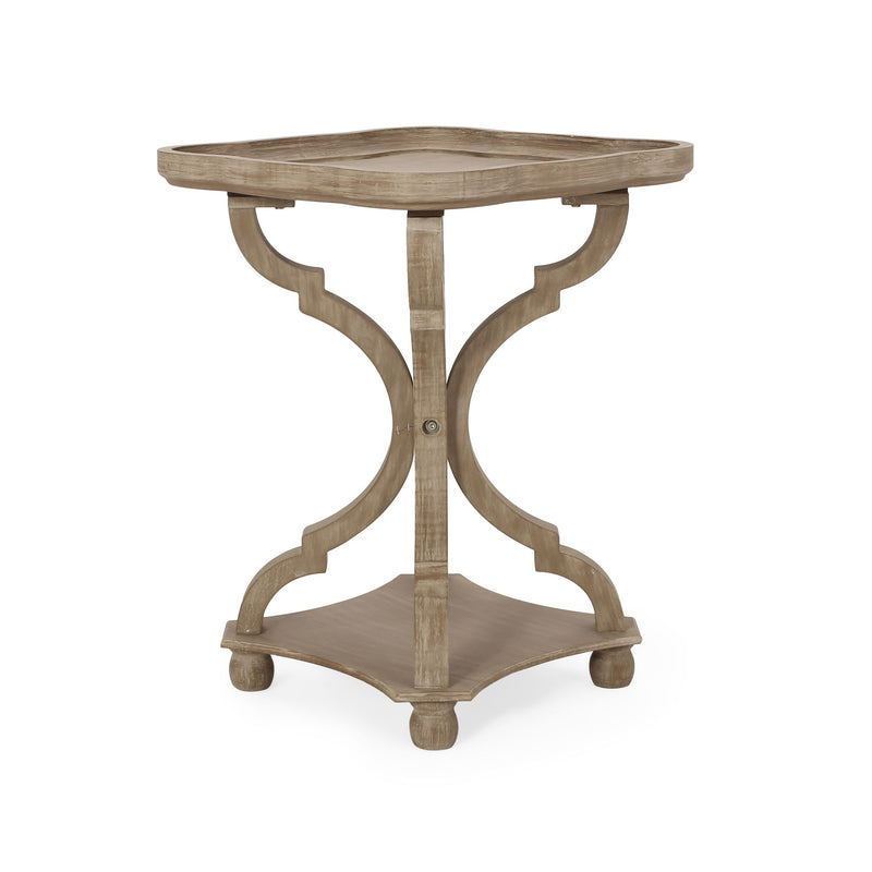 French country accent table by Noble House with an hourglass design in natural finish, featuring a stylish and decorative accent piece.