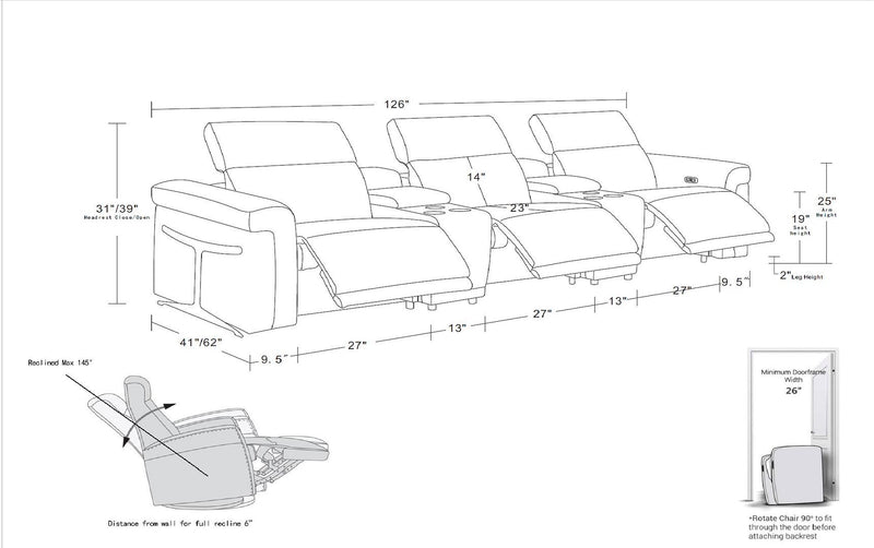 1126 - 8-Piece Modular Power Reclining Sofa & Loveseat Set In With 5 Power Recliners & Power Headrests