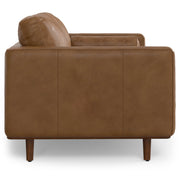 Simpli-Home Morrison upholstered stationary sofa with plush fabric and cushioned armrests in a modern living room setting