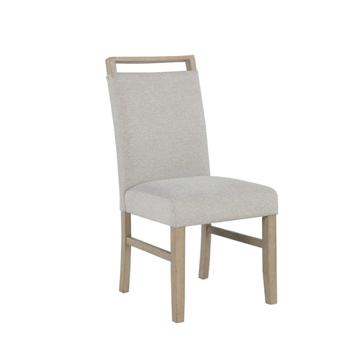 Light gray Vanilla dining side chair by Global Furniture USA with a sleek, modern design and wooden legs.
