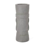 Stone gray Noble House classic flower planter made from magnesium oxide with detailed floral design.