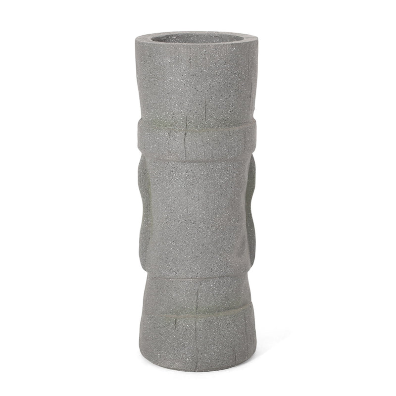 Stone gray Noble House classic flower planter made from magnesium oxide with detailed floral design.