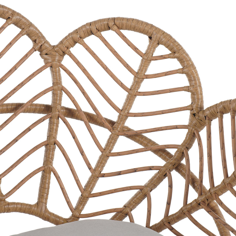 Kirk - Outdoor Wicker Peacock Shape Papasan Style Chair, Teak Finished Leg (Set of 2) - Beige / Light Brown / Light Teak - R&R Furniture Gallery (Fountain Valley, CA)