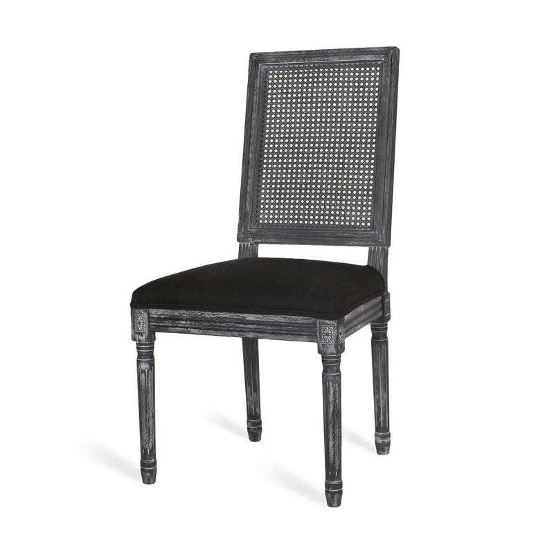 French Country Dining Chair With Rectangular Cane Backrest And Smooth Upholstered Seating - R&R Furniture Gallery (Fountain Valley, CA)