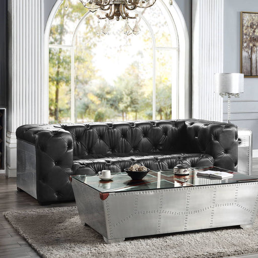 Brancaster - Sofa - Black Top Grain Leather & Aluminum - R&R Furniture Gallery (Fountain Valley, CA)