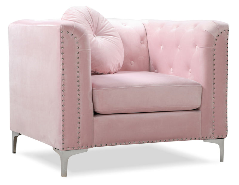 Contemporary sloped arm chair by Glory Furniture with plush upholstery and sleek modern design.