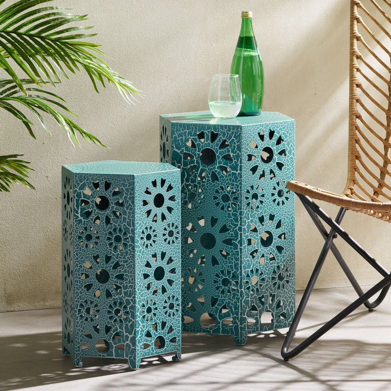 Noble House Eliana side table with a sleek wooden top and metal frame, modern design suitable for living rooms.