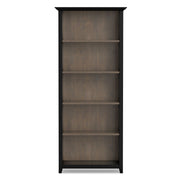 Simpli-Home Amherst bookcase with adjustable shelves, sturdy wood design, ideal for organizing books and decor in living spaces.