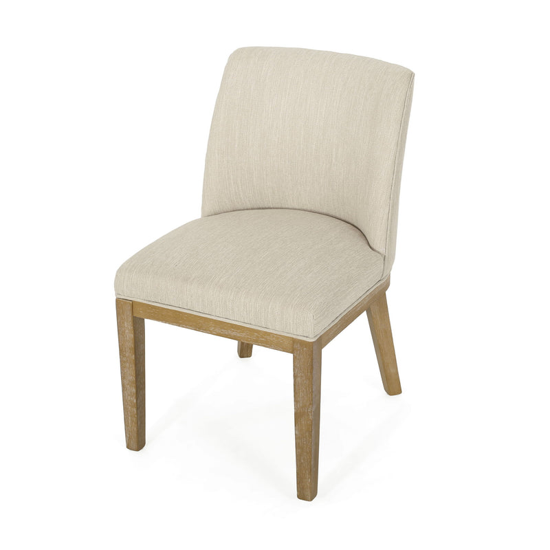 Set of two Noble House modern dining chairs with durable fabric upholstery and sturdy wooden frames.