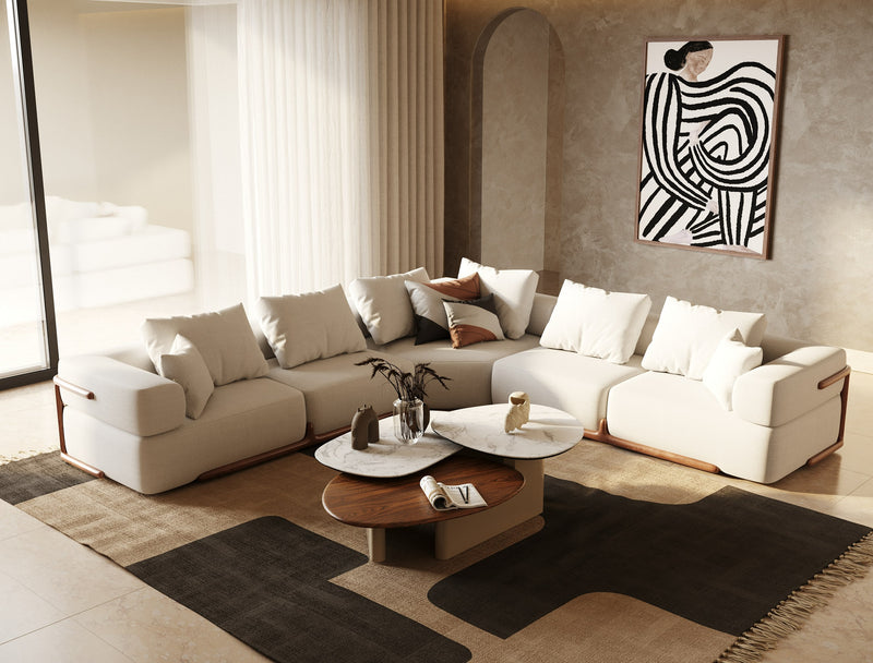 Simone - Modern Off-White Fabric Sectional Sofa — view 3