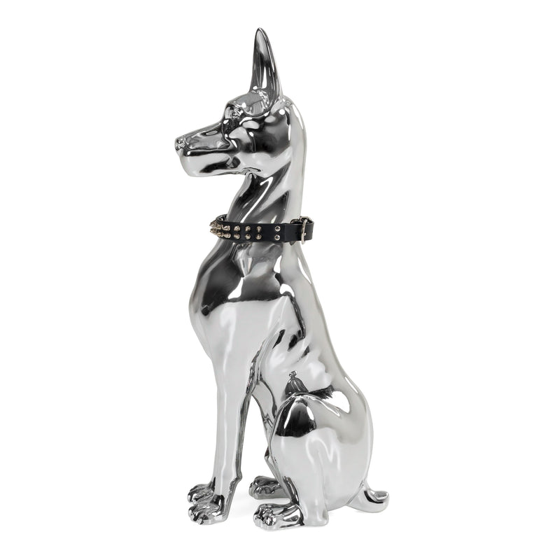 Doberman Dog - Silver Fiberglass Sculpture — view 4