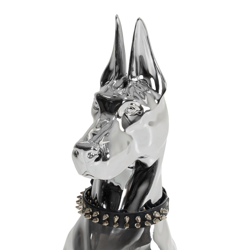 Doberman Dog - Silver Fiberglass Sculpture — view 5