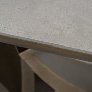 Dollemore - Modern Faux Travertine Ceramic + Antique Brass Dining Table — view 4