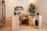 Roma - Modern Glass + Faux Travertine Reversible Desk — view 2