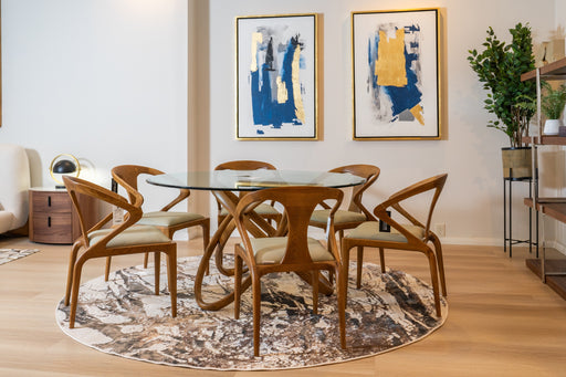 Mason Modern Round Glass & Walnut Dining Table — view 2