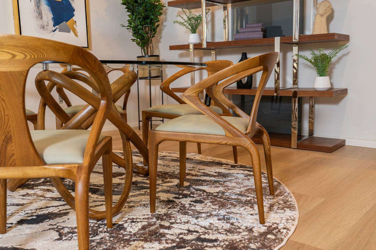 Campbell Mid-Century Modern Taupe Leatherette & Walnut Dining Chair — view 2
