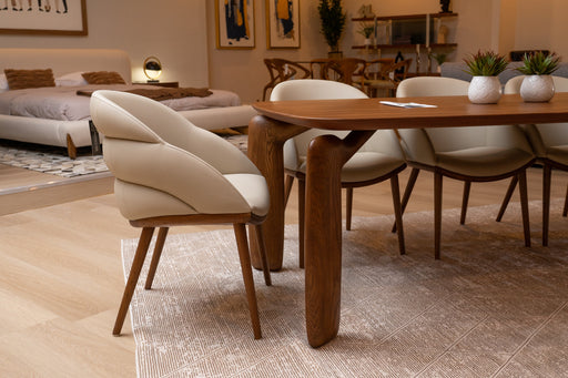Michael - Mid-Century Modern Beige Vegan Leather + Walnut Dining Chair — view 2