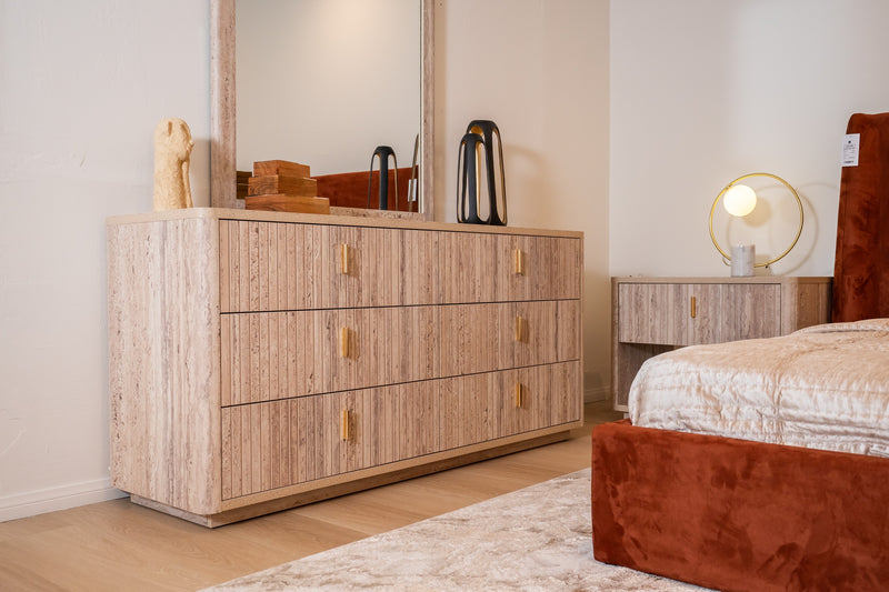 Roma - Modern Faux Travertine + Gold Dresser — view 3