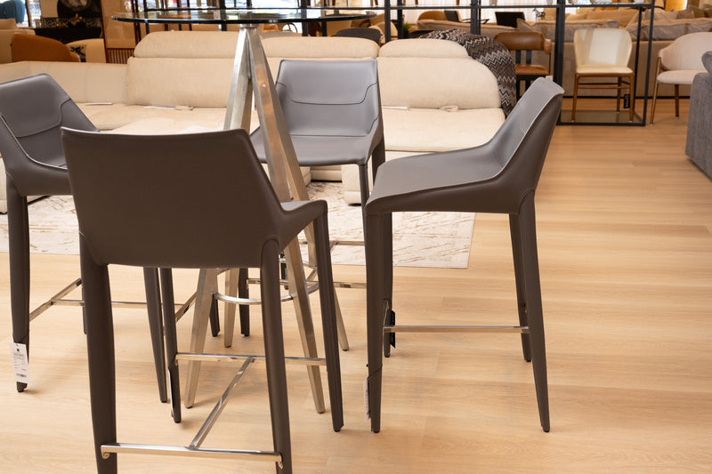 Halo - Modern Grey Saddle Leather Counter Stool