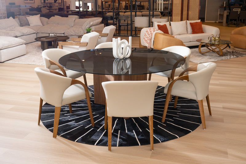 Kaye - Modern Walnut + Glass 71" Round Dining Table — view 4