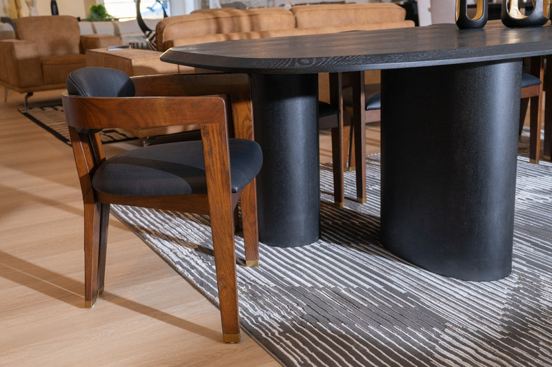 Belton - Modern Black Vegan Leather + Brown Oak Dining Chair — view 5