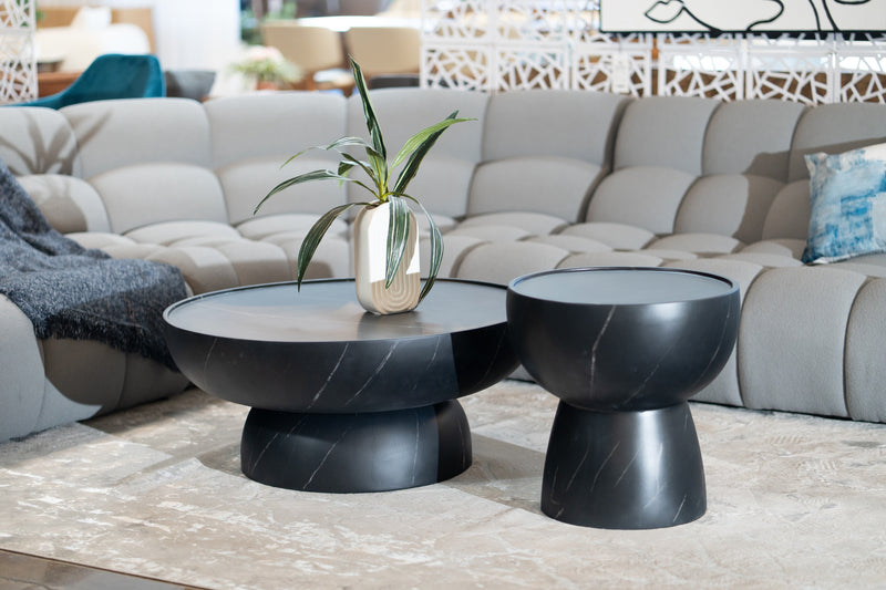 Akron - Modern Black & White Faux Marble Round Coffee Table — view 5