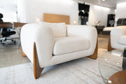 Fleury - Contemporary Cream Fabric and Walnut Lounge Chair — view 2