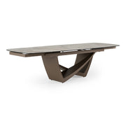 Dunster - Contemporary Beige Ceramic + Metallic Grey Extendable Dining Table