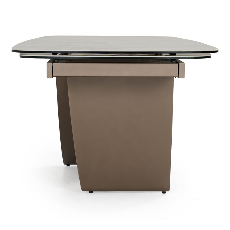 Dunster - Contemporary Beige Ceramic + Metallic Grey Extendable Dining Table — view 3