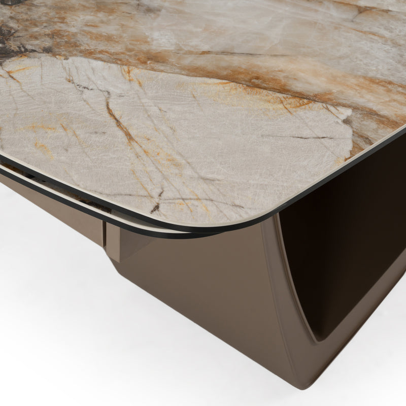 Dunster - Contemporary Beige Ceramic + Metallic Grey Extendable Dining Table — view 4