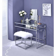 Carenze II - Vanity Set - White Faux Fur & Chrome - R&R Furniture Gallery (Fountain Valley, CA)