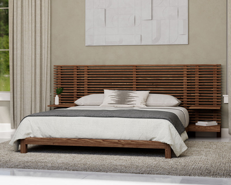 Tanner King-size Solid Ash Wall Bed with Integrated Nightstands in Roux