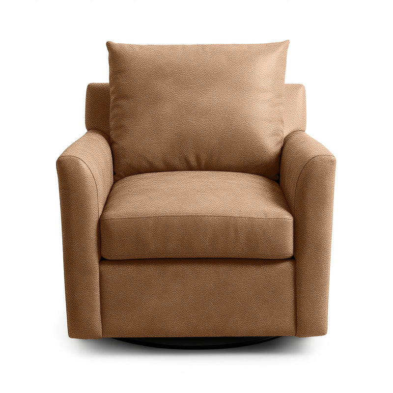 Classic Home Olivia swivel chair with a cushioned seat and wooden base, showcasing a stylish and comfortable modern design.