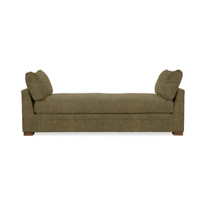 Classic Home Audrey daybed with a wooden frame and upholstered cushions, shown in a cozy, stylish bedroom setting.