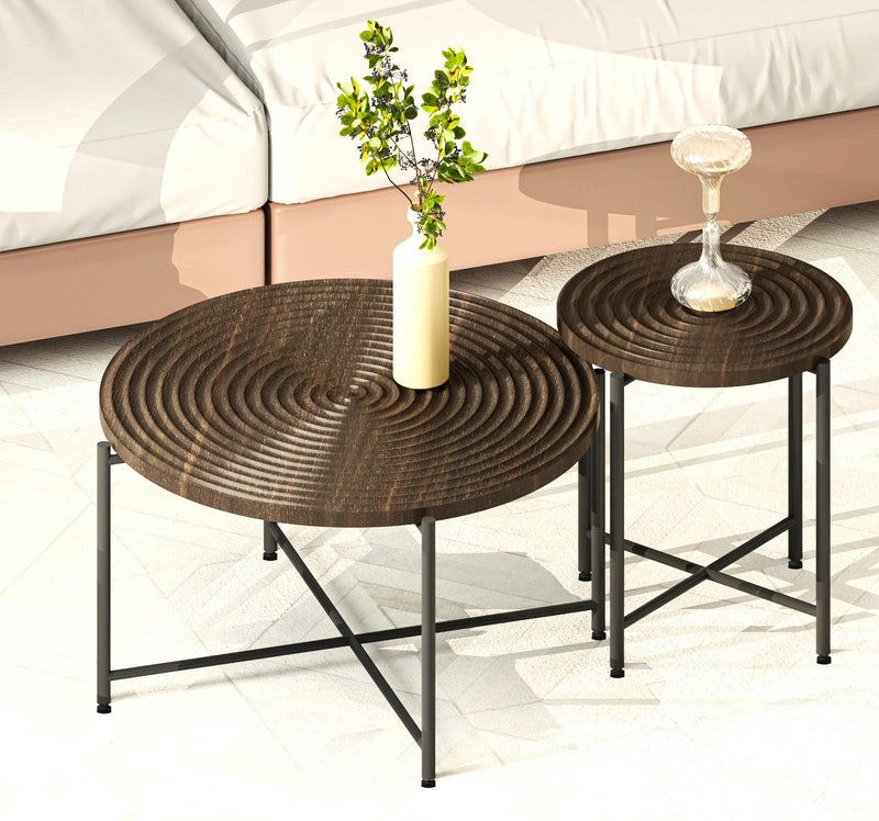 Coffee And End Table Set Waterproof Cover, Distressed Cylindrical Design, Legs Classic Rustic Charm (Set of 2) - R&R Furniture Gallery (Fountain Valley, CA)