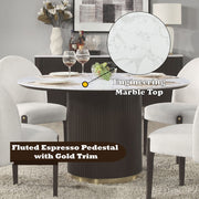 Clayten - Round Dining Table With Marble - White Natural Marble Top & Espresso - R&R Furniture Gallery (Fountain Valley, CA)