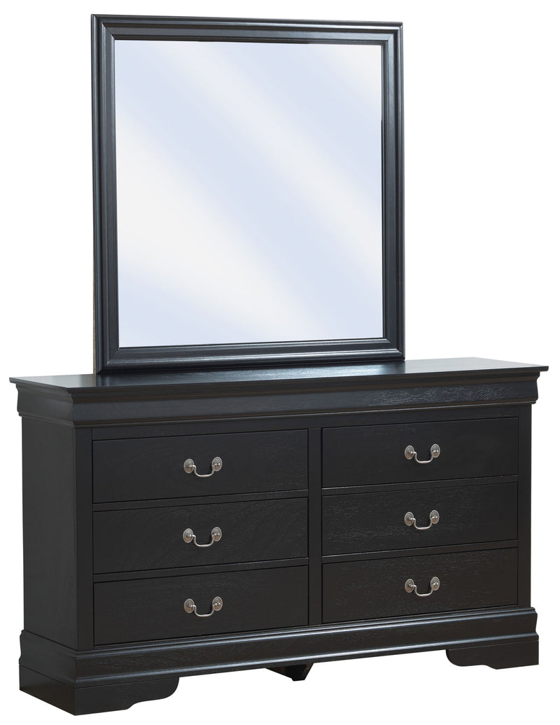 Elegant black dresser from Glory Furniture featuring traditional design with multiple drawers and classic metal handles.