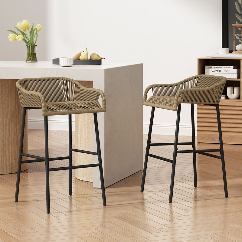 La Push - Outdoor Rope Barstool (Set of 2) - Black / Brown - R&R Furniture Gallery (Fountain Valley, CA)