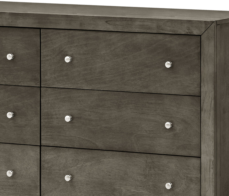 Gray Burlington dresser by Glory Furniture featuring multiple drawers and sleek modern design for bedroom storage.