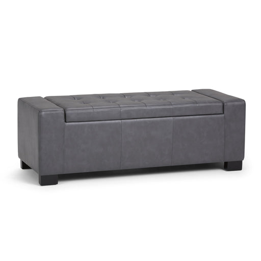 Large contemporary storage ottoman by Simpli-Home with cushioned top and spacious interior for living room storage.